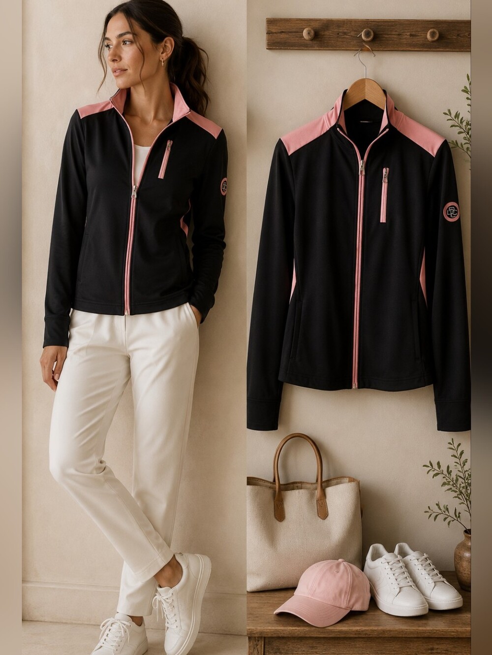 Lauren Ralph Lauren Active Full Zip Performance Jacket Pink Black Golf Athletic
